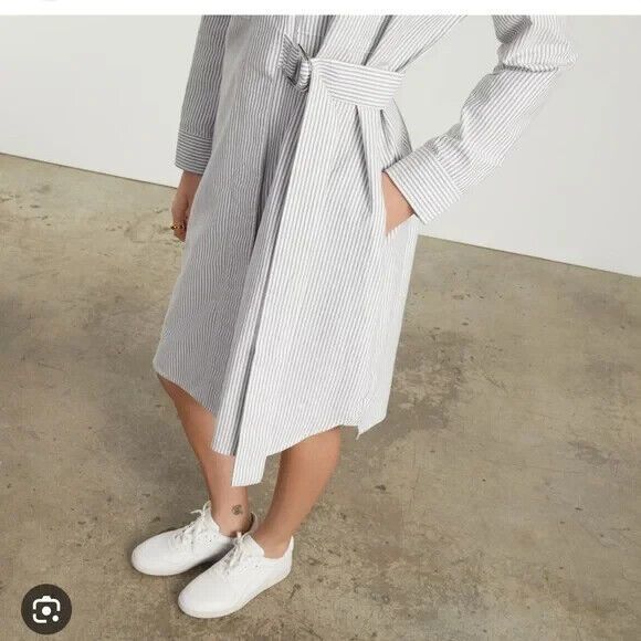 NWT Everlane Gray & White Oxford Shirt Dress Belted Organic Cotton Size XS - Picture 3 of 16